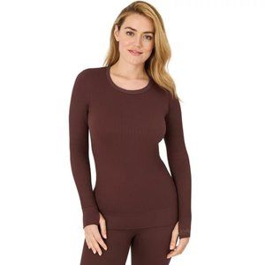 Kindly Yours Seamless Rib Scoop-Neck Thermal Top in Brown